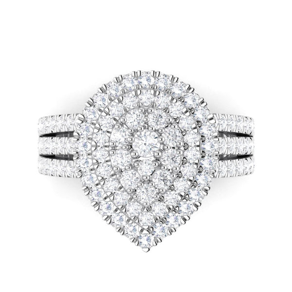 1.136CT TDW Cluster Diamond 18K White Gold Platinum Engagement Ring